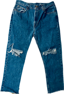 Unique Original One of a Kind Hand Dyed Distressed Deconstructed Raw Edge WHY Denim Jeans