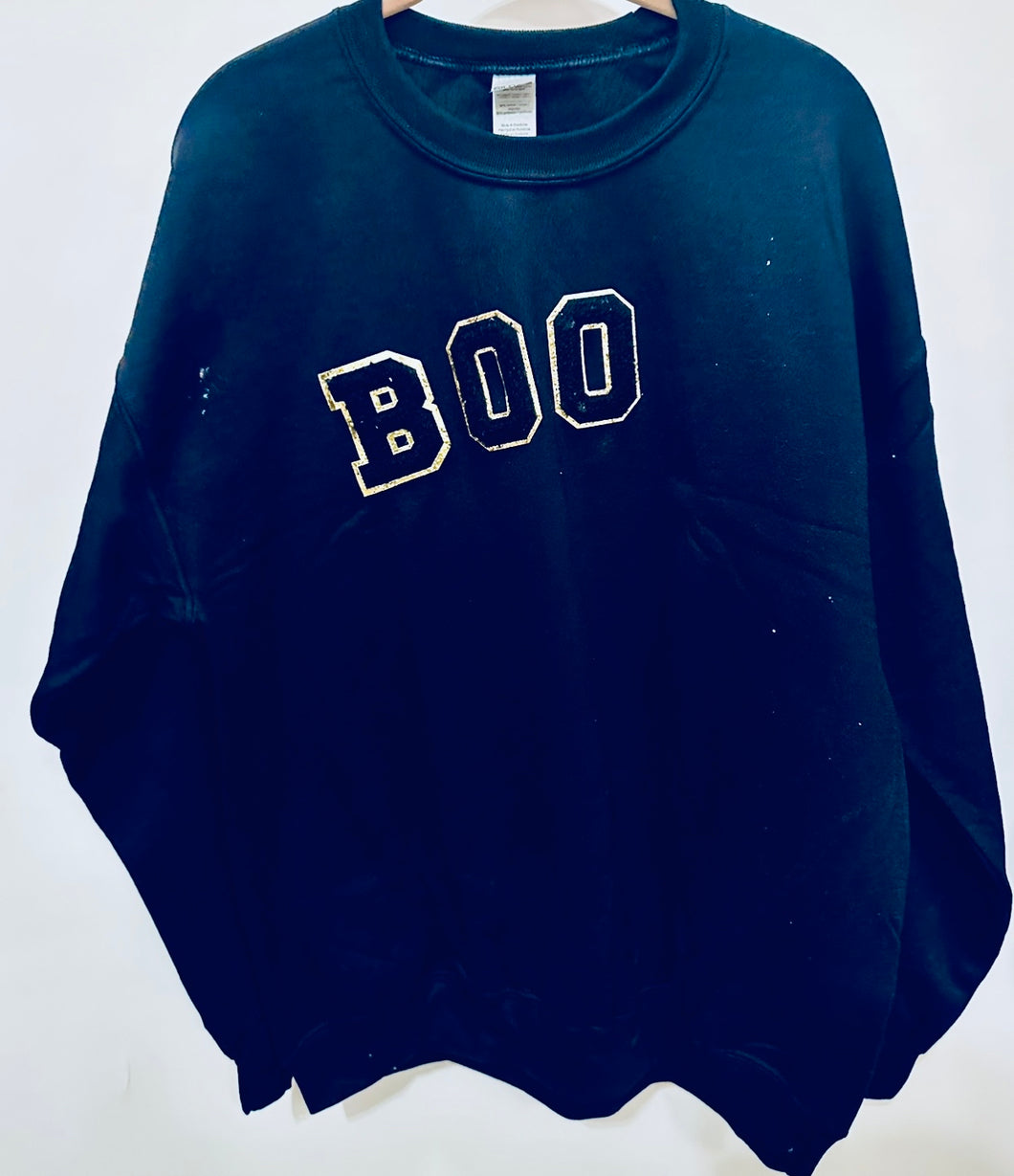 Unique Original One of a Kind Hand Appliquéd BOO Black Sweatshirt