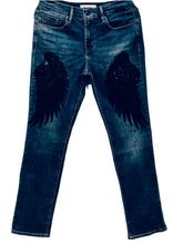 Load image into Gallery viewer, Unique Original One of a Kind Hand Appliquéd and Distressed FLY Denim Jeans
