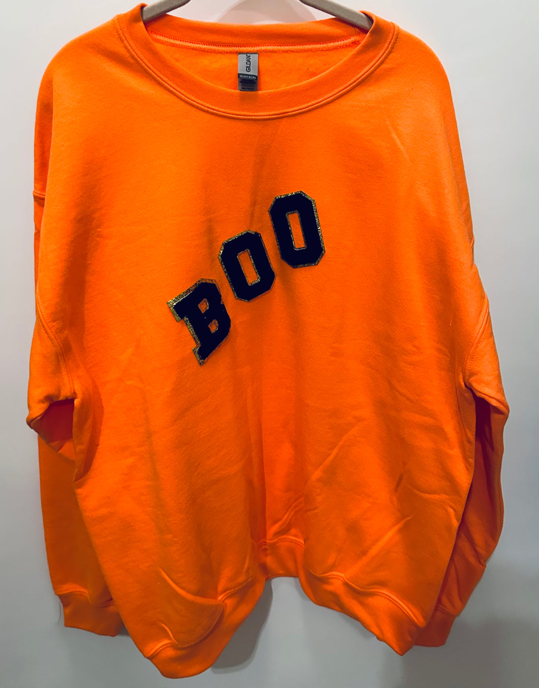 Unique Original One of a Kind Hand Appliquéd BOO Orange Sweatshirt