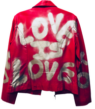 Load image into Gallery viewer, Unique Original One of a Kind Hand Painted Graffiti LOVE IS LOVE Leather Biker Jacket
