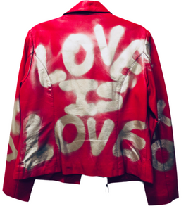 Unique Original One of a Kind Hand Painted Graffiti LOVE IS LOVE Leather Biker Jacket