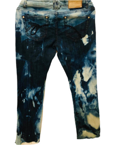 Unique Original One of a Kind Hand Bleached Distressed Cropped Raw Edge FREEDOM Denim Jeans