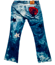 Load image into Gallery viewer, Unique Original One of a Kind Hand Dyed and Appliquéd EVERY ROSE HAS ITS THORN Denim Jeans
