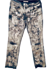 Load image into Gallery viewer, Unique Original One of a Kind Hand Painted Distressed Textured Raw Edge NIGHT AND DAY Denim Jeans
