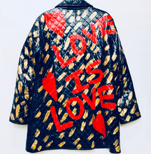 Load image into Gallery viewer, Unique Original One of a Kind Hand Painted LOVE IS LOVE Quilted Leather Trench Coat - HYLAN SHOOB
