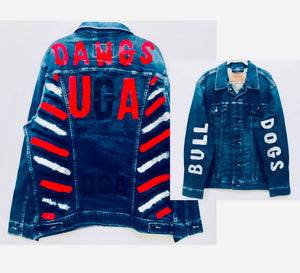 Unique Original One of a Kind Hand Painted DAWGS University of Georgia Bulldogs Denim Jacket