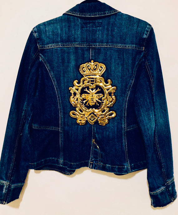 Unique Original One of a Kind Hand Appliquéd THE BEE Denim Jacket - HYLAN SHOOB