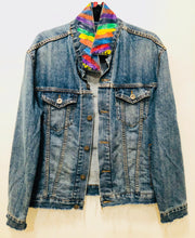 Load image into Gallery viewer, Unique Original One of a Kind Hand Painted and Frayed NEVER GIVE UP Denim Jacket - HYLAN SHOOB
