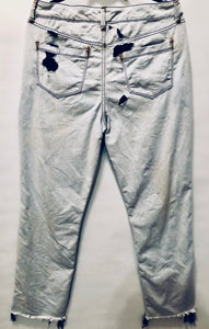 Unique Original One of a Kind Hand Dyed Distressed Raw Edge EMPOWER Jeans - HYLAN SHOOB