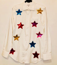 Load image into Gallery viewer, Unique Original One of a Kind Hand Appliquéd STARS IN THE SKY Shirt - HYLAN SHOOB
