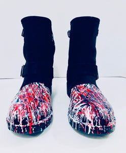 Unique Original One of a Kind Hand Painted THE RED WHITE AND BLUE Leather Boots - HYLAN SHOOB