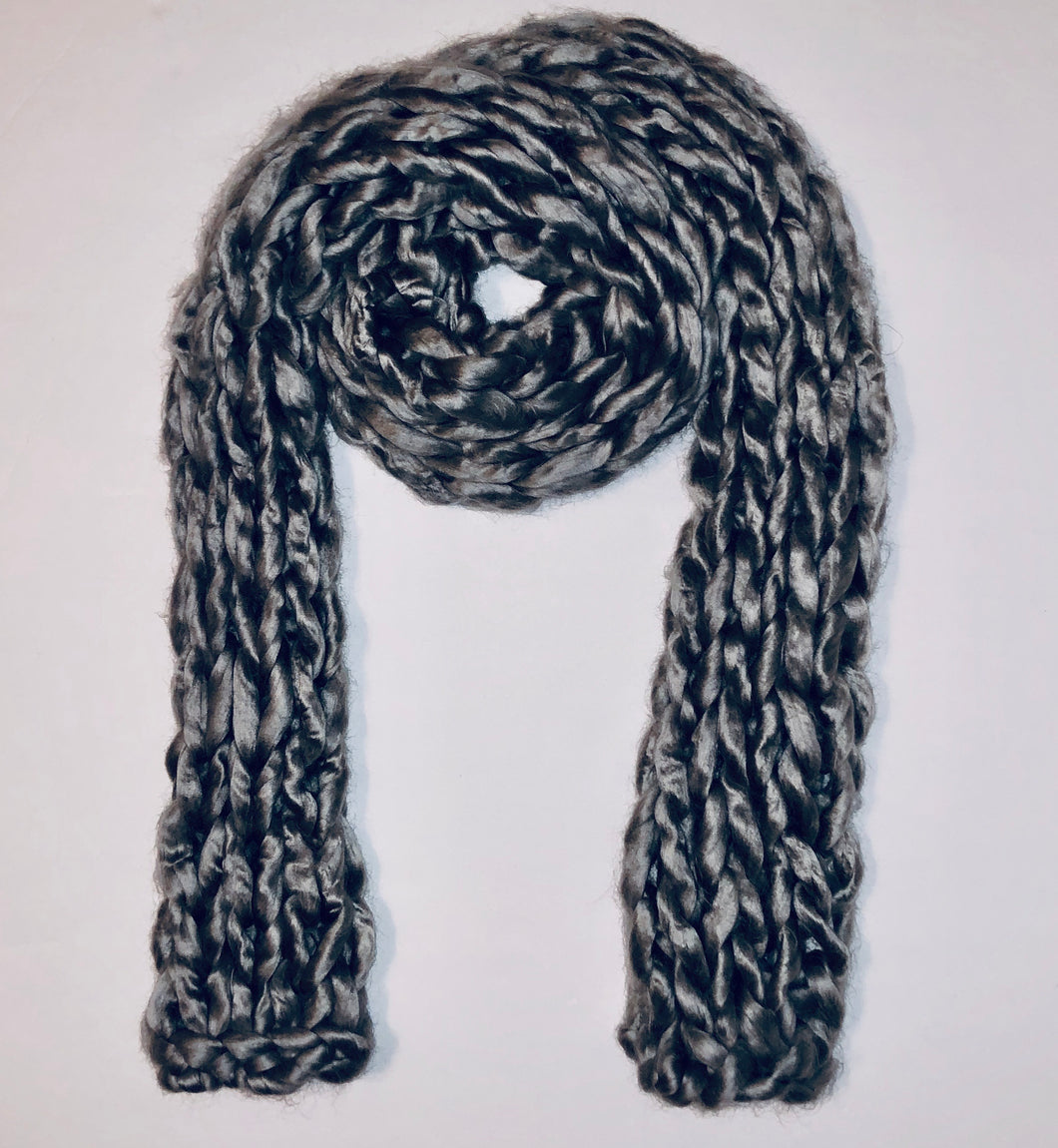 Unique Original One of a Kind Hand Knitted Acrylic SILVER Scarf