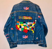 Load image into Gallery viewer, Unique Original One of a Kind Hand Appliquéd THE USA Denim Jacket
