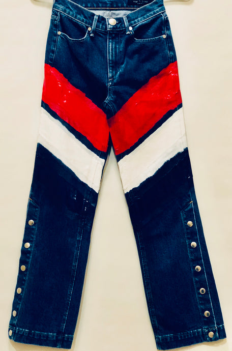 Unique Original One of a Kind Hand Painted THE RED WHITE AND BLUE Denim Jeans - HYLAN SHOOB