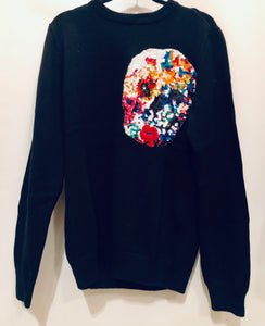 Unique Original One of a Kind Hand Appliquéd Multicolored Smiling Skull Sweater