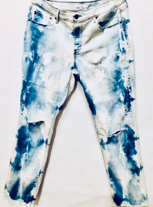 Unique Original One of a Kind Hand Bleached Distressed Ripped Deconstructed Raw Edge BE SEEN Denim Jeans - HYLAN SHOOB