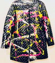 Load image into Gallery viewer, Unique Original One of a Kind Hand Painted ORDER IN CHAOS Quilted Leather Trench Coat - HYLAN SHOOB
