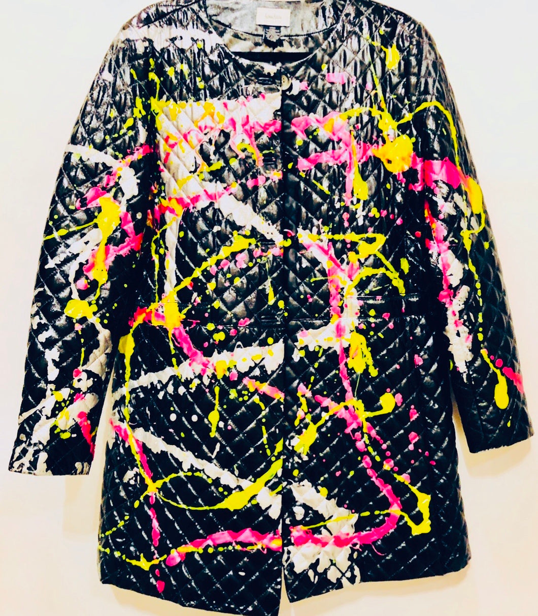 Unique Original One of a Kind Hand Painted ORDER IN CHAOS Quilted Leather Trench Coat - HYLAN SHOOB