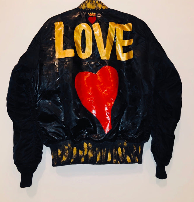 Unique Original One of a Kind Hand Painted and Appliquéd FEARLESS LOVE Flight Jacket - HYLAN SHOOB