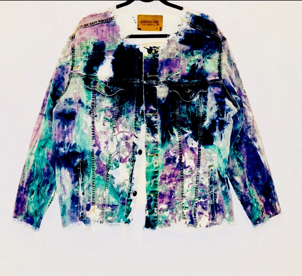 Unique Original One of a Kind Hand Painted and Distressed IMPRESSIONS Denim Jacket