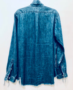 Unique Original One of a Kind Hand Appliquéd Monogram HS Denim Shirt - HYLAN SHOOB