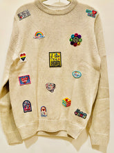 Load image into Gallery viewer, Unique Original One of a Kind Hand Appliquéd Cream Kindness Hope and Love Sweater
