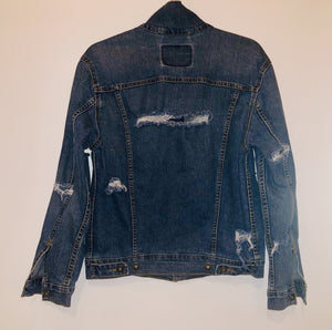 Unique Original One of a Kind Hand Bleached, Distressed, Frayed, and Ripped Raw Edge DESTROYED Denim Jacket