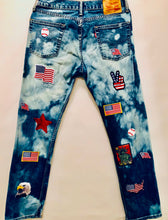 Load image into Gallery viewer, Unique Original One of a Kind Hand Bleached and Appliquéd PEACE Denim Jeans - HYLAN SHOOB
