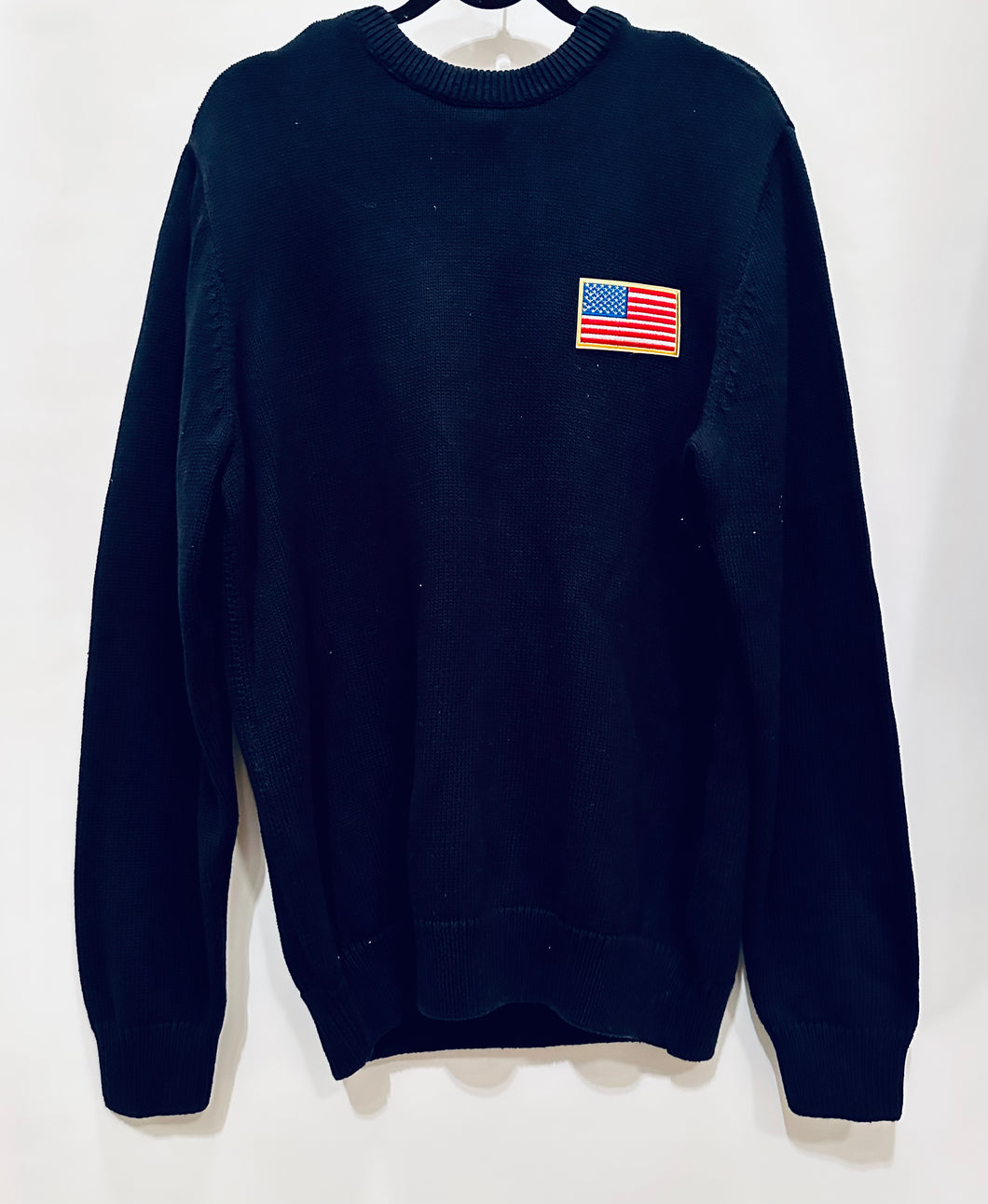 Unique Original One of a Kind Hand Appliquéd Navy Blue American Flag 🇺🇸 Sweater