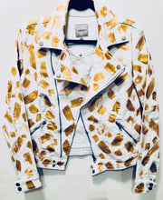 Load image into Gallery viewer, Unique Original One of a Kind Hand Appliquéd and Painted GOLD TIGER Denim Biker Jacket - HYLAN SHOOB
