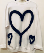 Load image into Gallery viewer, Unique Original One of a Kind Hand Painted Graffiti and Raw Edge Cuffs HUGS AND KISSES Sweatshirt - HYLAN SHOOB
