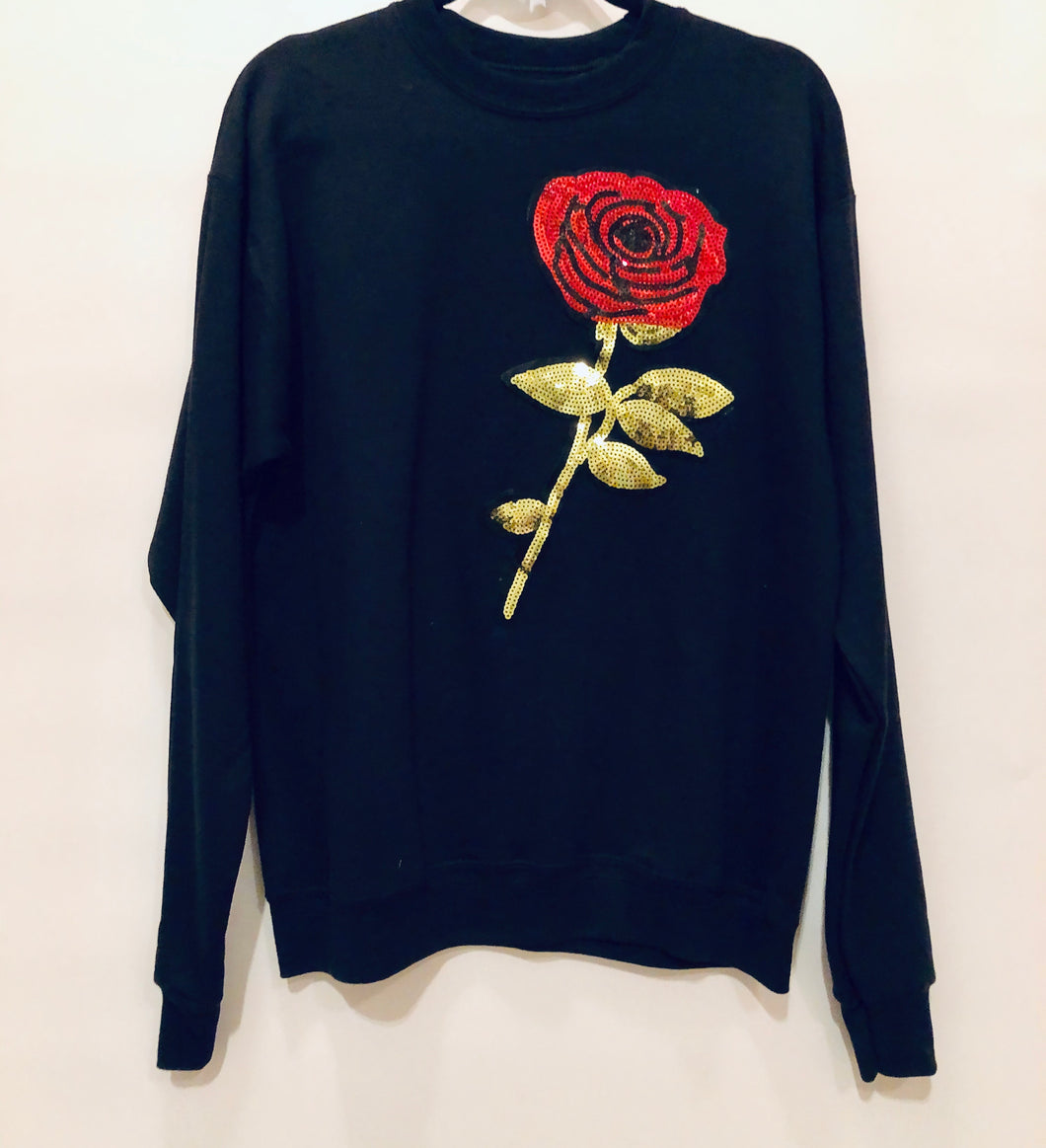 Unique Original One of a Kind Hand Appliquéd ROSES ARE RED Sweatshirt - HYLAN SHOOB