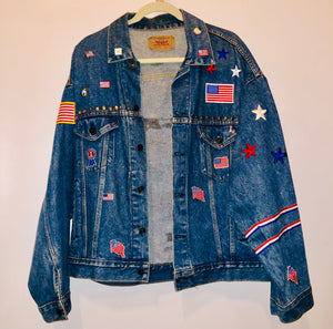 Unique Original One of a Kind Hand Appliquéd THE USA Denim Jacket