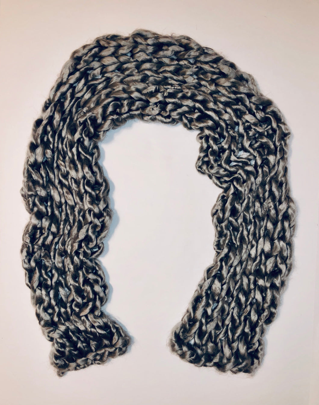 Unique Original One of a Kind Hand Knitted SILVER Acrylic Scarf/Wrap