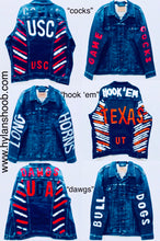 Load image into Gallery viewer, Unique Original One of a Kind Hand Painted HOOK ’EM University of Texas Denim Jacket
