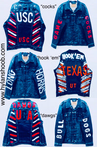 Unique Original One of a Kind Hand Painted HOOK ’EM University of Texas Denim Jacket