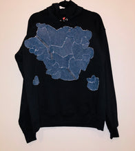 Load image into Gallery viewer, Unique Original One of a Kind Hand Appliquéd DENIM HEARTS Hoodie Sweatshirt
