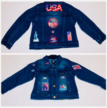 Load image into Gallery viewer, Unique Original One of a Kind Hand Appliquéd I PLEDGE ALLEGIANCE Children&#39;s Denim Jacket - HYLAN SHOOB
