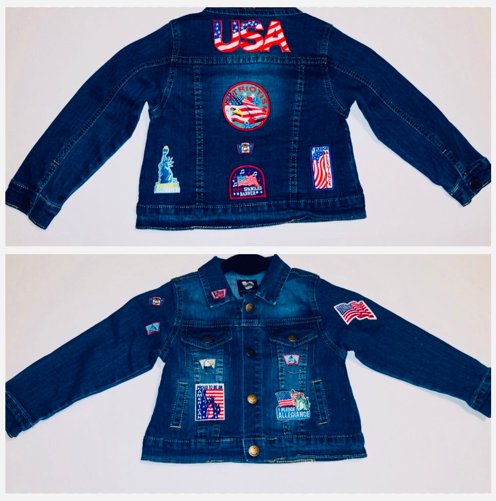 Unique Original One of a Kind Hand Appliquéd I PLEDGE ALLEGIANCE Children's Denim Jacket - HYLAN SHOOB