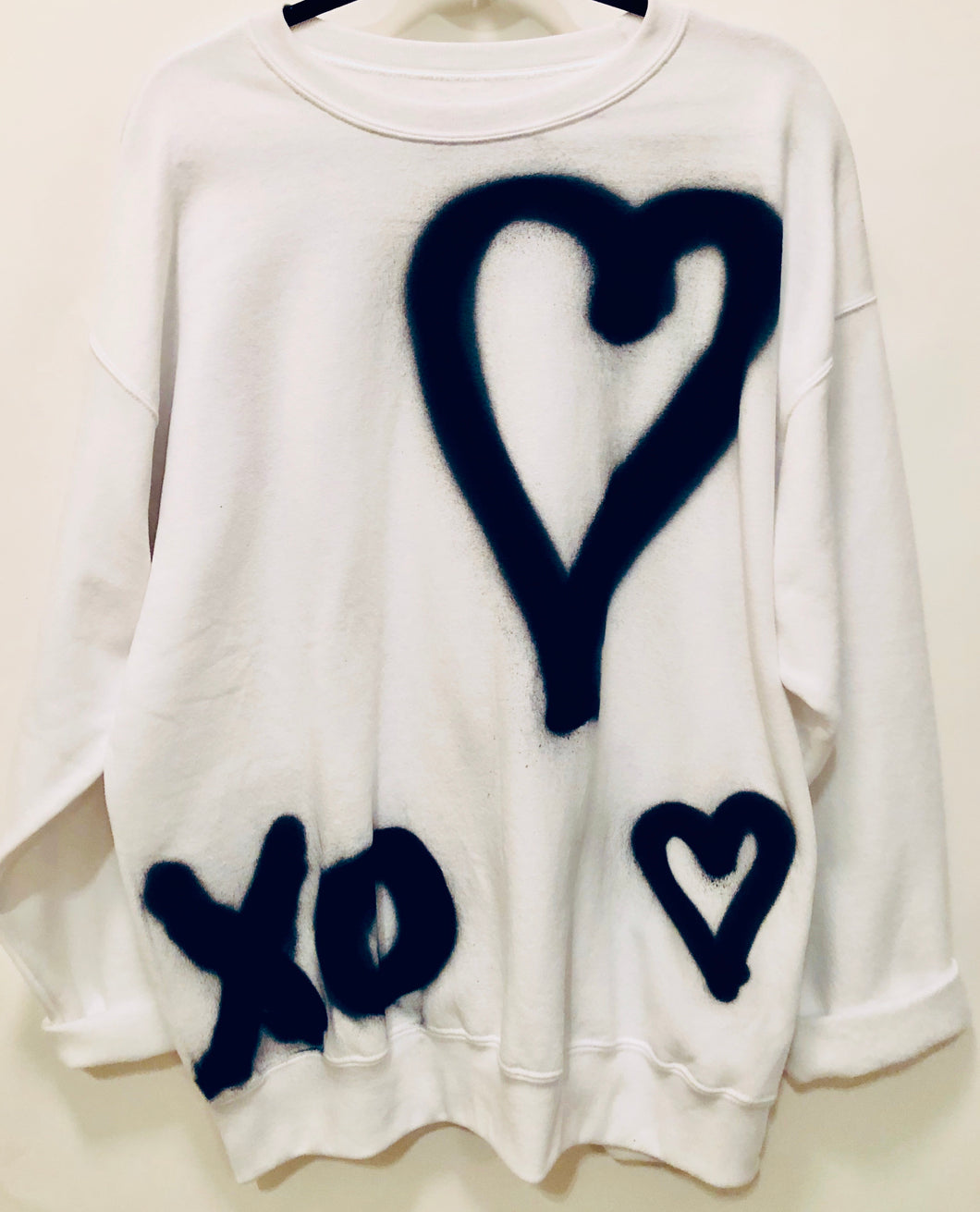 Unique Original One of a Kind Hand Painted Graffiti and Raw Edge Cuffs HUGS AND KISSES Sweatshirt - HYLAN SHOOB