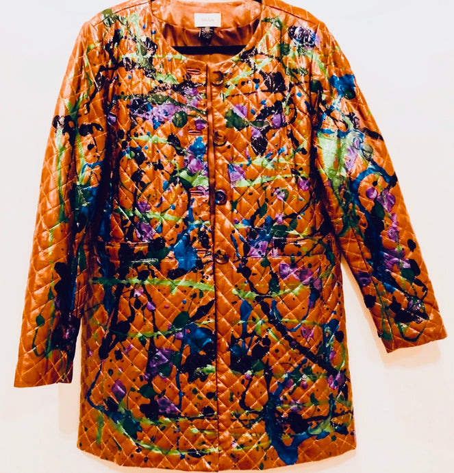 Unique Original One of a Kind Hand Painted PEACEFUL Quilted Leather Trench Coat - HYLAN SHOOB