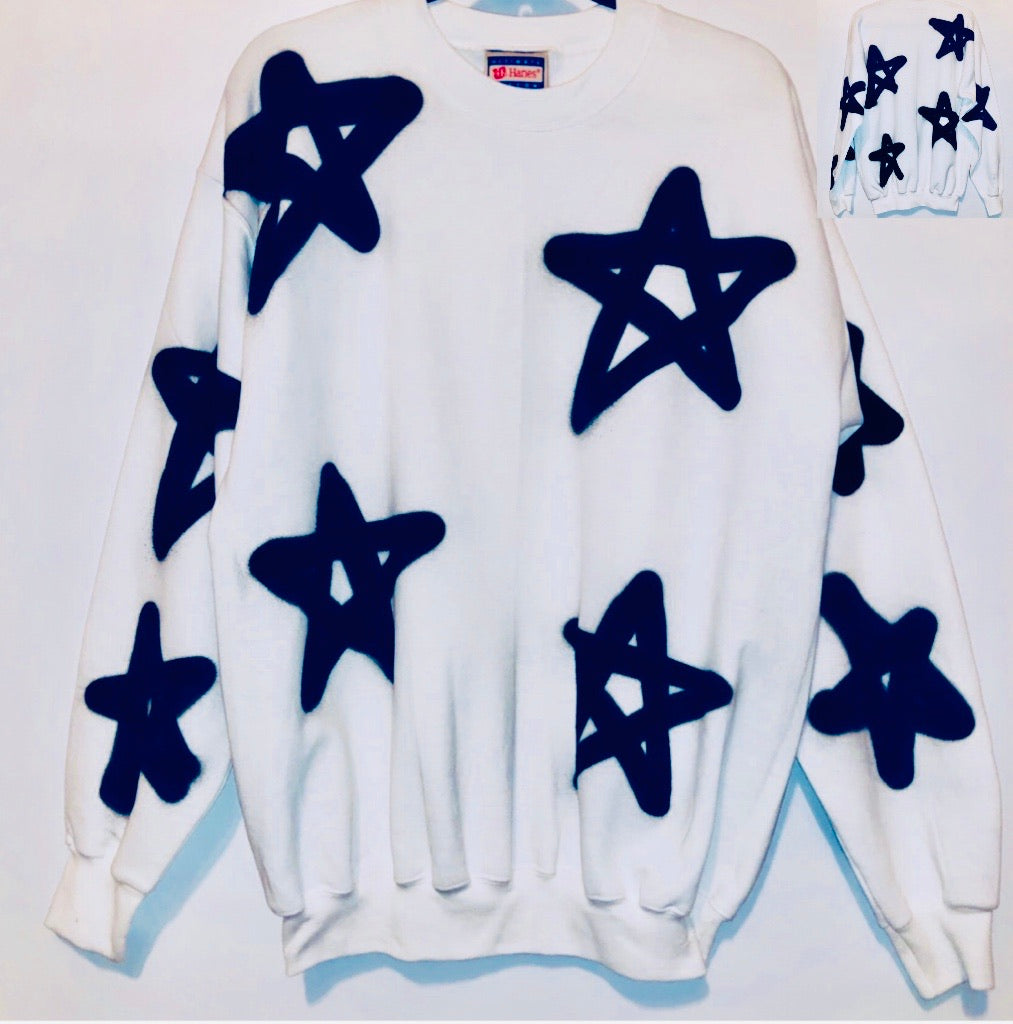 Unique Original One of a Kind Hand Painted STARS ALIGN Sweatshirt - HYLAN SHOOB