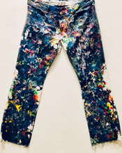 Load image into Gallery viewer, Unique Original One of a Kind Hand Painted Dyed Distressed Raw Edge RAINBOW Denim Jeans - HYLAN SHOOB
