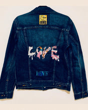 Load image into Gallery viewer, Unique Original One of a Kind Hand Appliquéd and Embellished LOVE IS LOVE Denim Jacket - HYLAN SHOOB
