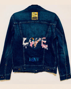 Unique Original One of a Kind Hand Appliquéd and Embellished LOVE IS LOVE Denim Jacket - HYLAN SHOOB