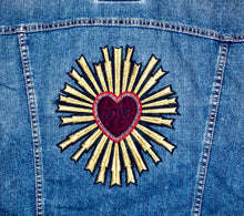 Load image into Gallery viewer, Unique Original One of a Kind Hand Painted and Appliquéd, Deconstructed and Distressed LOVE SHINES Denim Vest - HYLAN SHOOB
