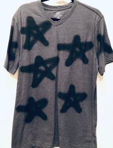 Unique Original One of a Kind Hand Painted GRAY STARS T-Shirt