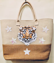 Load image into Gallery viewer, Unique Original One of a Kind Hand Appliquéd Canvas and Burlap Tote Bag - HYLAN SHOOB
