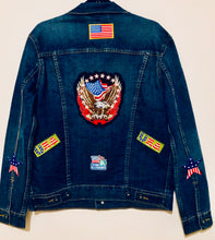 Load image into Gallery viewer, Unique Original One of a Kind Hand Appliquéd AMERICA Denim Jacket - HYLAN SHOOB
